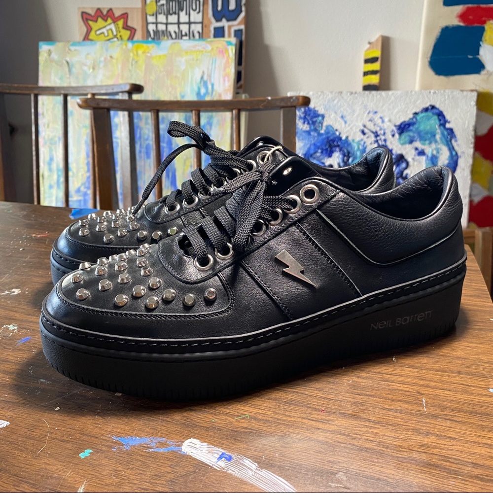 Neil Barrett studded leather sneakers, Black, size 40